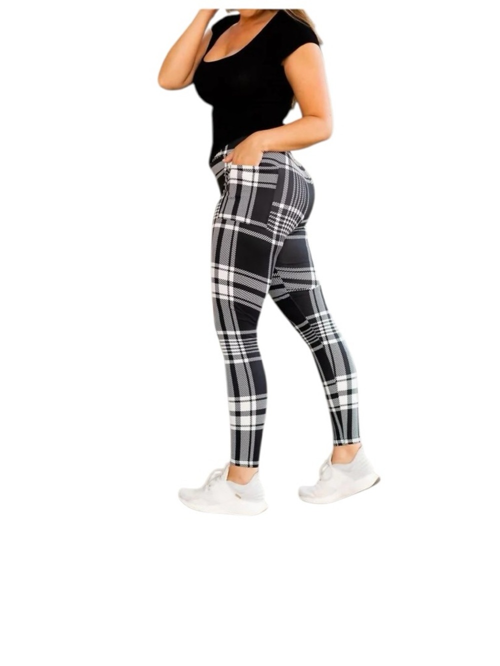 Julia Rose Luxe Leggings Black and White Plaid size TC (12-18)